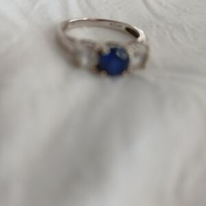 Sterling Silver, Sapphire & Diamond Womens Ring, Size 7